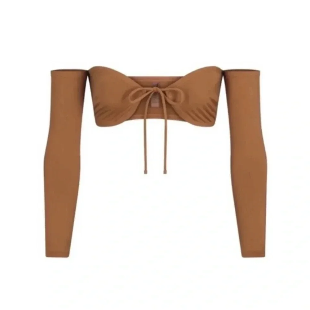 SKIMS Signature Swim Long Sleeve Bikini Top ALMOND size 3X new with tags